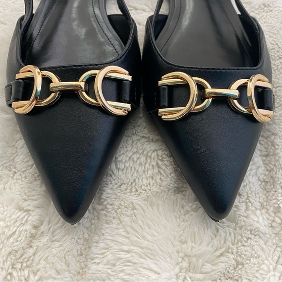 Justfab Just Fab Pointed Toe Black Slingback Flats w/ Gold Accent New Size 9 - Picture 5 of 12